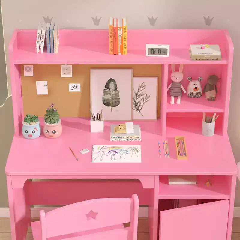 Ensemble bureau et chaise pour enfant avec rangement, table d'apprentissage ergonomique pour tout-petit avec étagère, bois composite, 3-8 ans
