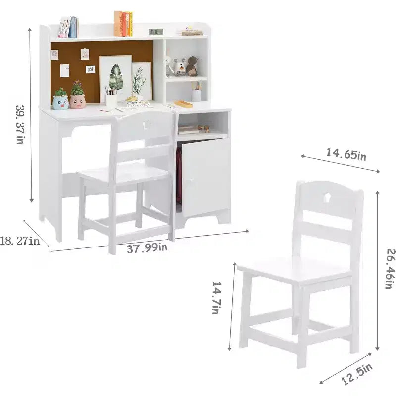 Ensemble Bureau et Chaise d'Étude pour Enfants avec Rangement, Table d'Apprentissage Ergonomique pour Tout-petits avec Étagère et Organiseur, Cadeau pour Garçons Filles de 3 à 8 Ans
