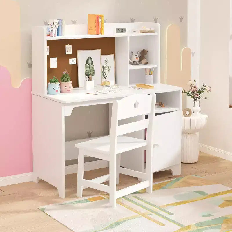 Ensemble Bureau et Chaise d'Étude pour Enfants avec Rangement, Table d'Apprentissage Ergonomique pour Tout-petits avec Étagère et Organiseur, Cadeau pour Garçons Filles de 3 à 8 Ans