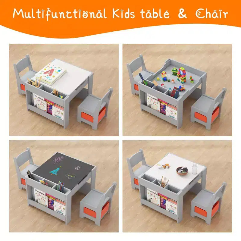 Ensemble table et chaises pour enfants, table d'activités en bois 4 en 1 et 2 chaises avec tiroir de rangement, plateau amovible pour le dessin, la lecture et les activités créatives des tout-petits et des enfants