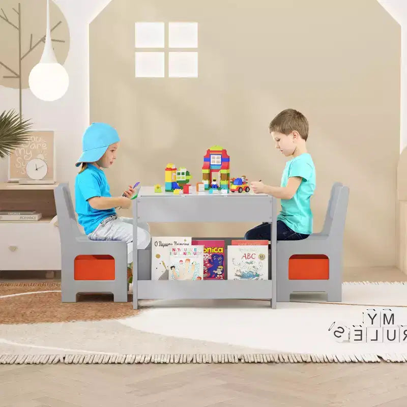 Ensemble table et chaises pour enfants, table d'activités en bois 4 en 1 et 2 chaises avec tiroir de rangement, plateau amovible pour le dessin, la lecture et les activités créatives des tout-petits et des enfants
