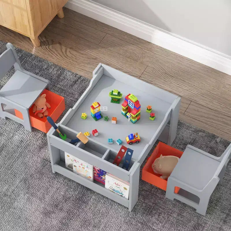 Ensemble table et chaises pour enfants, table d'activités en bois 4 en 1 et 2 chaises avec tiroir de rangement, plateau amovible pour le dessin, la lecture et les activités créatives des tout-petits et des enfants
