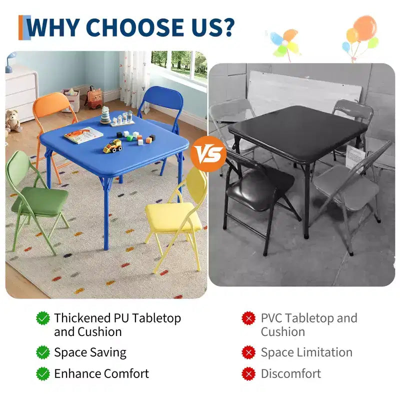Ensemble table et 2 chaises pliantes pour enfants, ensemble table et chaises d'activités pour enfants pour salle à manger, garderie, salles de classe