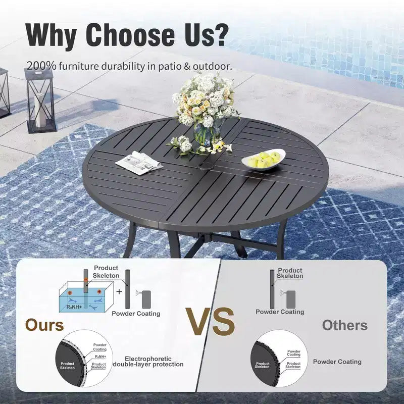 Captiva Designs Ensemble de salle à manger d'extérieur 5 pièces en acier avec table et chaises en métal à dossier rayé