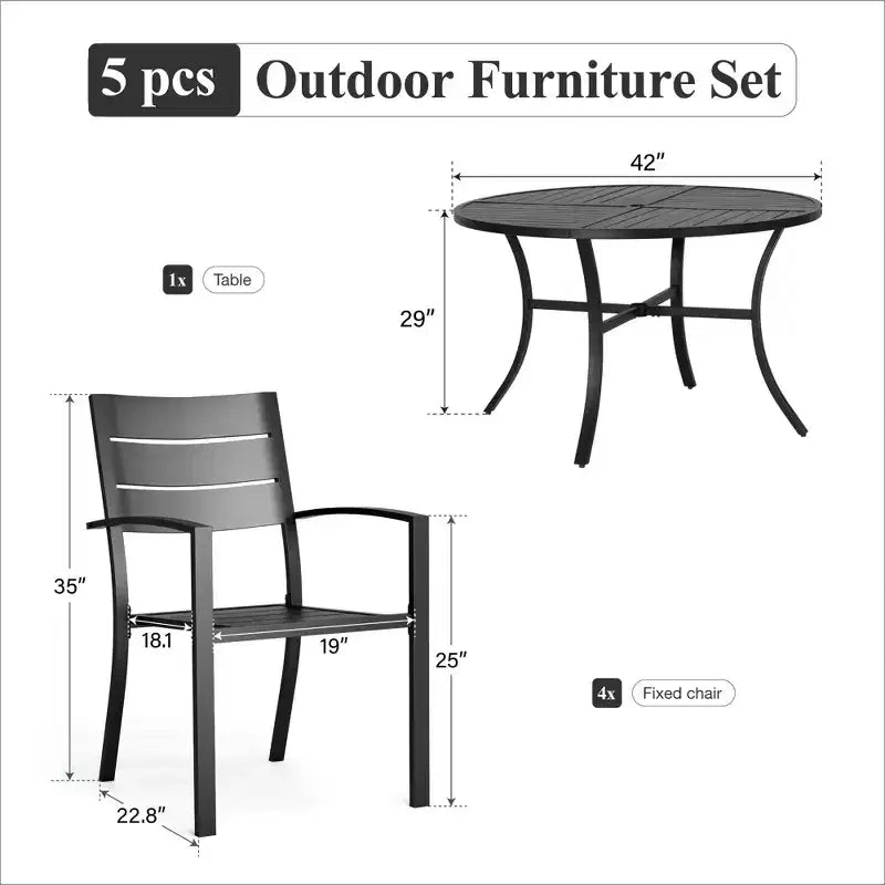 Captiva Designs Ensemble de salle à manger d'extérieur 5 pièces en acier avec table et chaises en métal à dossier rayé