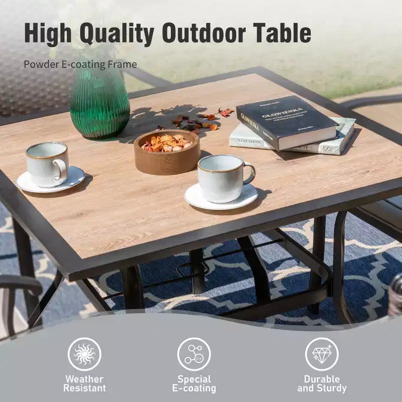 Captiva Designs Ensemble de salle à manger d'extérieur 5 pièces en acier avec table et chaises en métal à dossier rayé