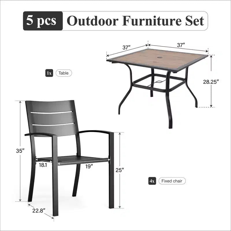 Captiva Designs Ensemble de salle à manger d'extérieur 5 pièces en acier avec table et chaises en métal à dossier rayé
