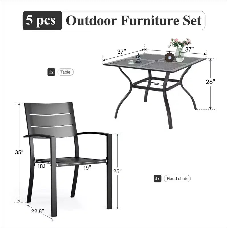 Captiva Designs Ensemble de salle à manger d'extérieur 5 pièces en acier avec table et chaises en métal à dossier rayé