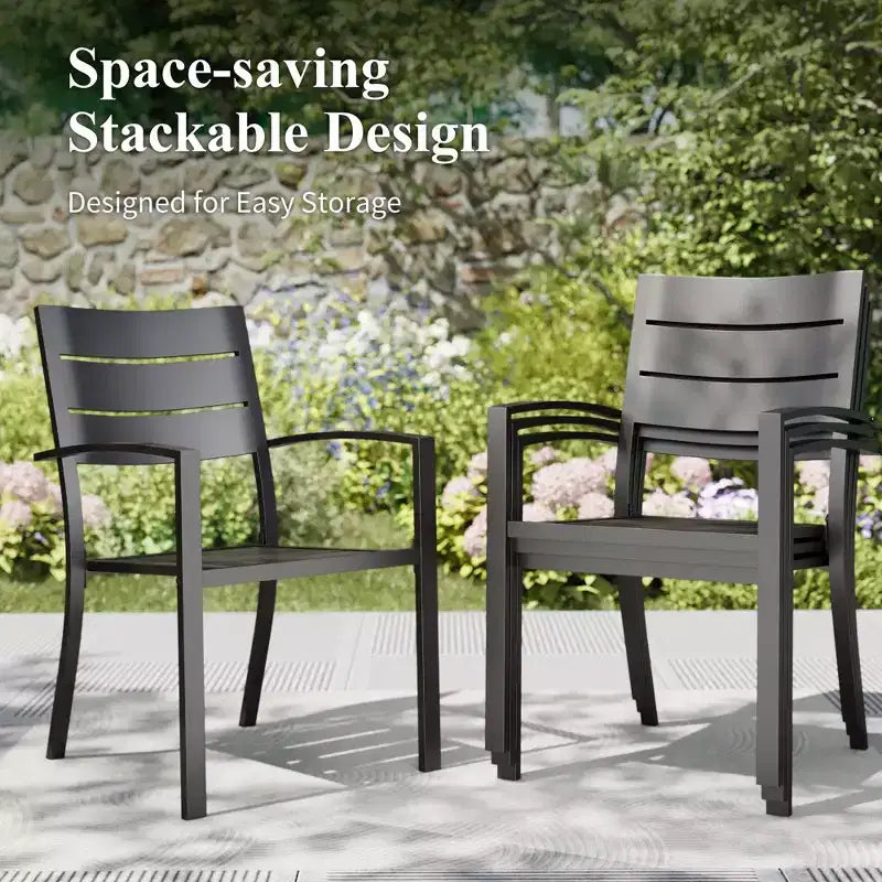 Captiva Designs Ensemble de salle à manger d'extérieur 5 pièces en acier avec table et chaises en métal à dossier rayé