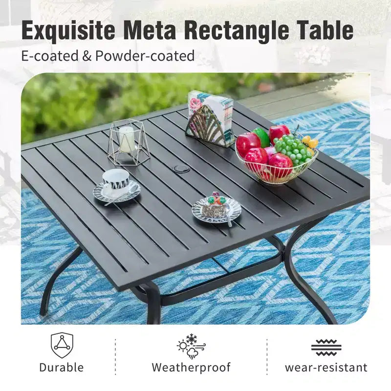 Captiva Designs Ensemble de salle à manger d'extérieur 5 pièces en acier avec table et chaises en métal à dossier rayé