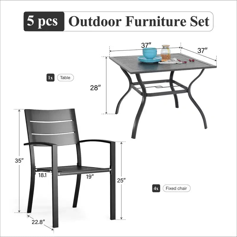 Captiva Designs Ensemble de salle à manger d'extérieur 5 pièces en acier avec table et chaises en métal à dossier rayé
