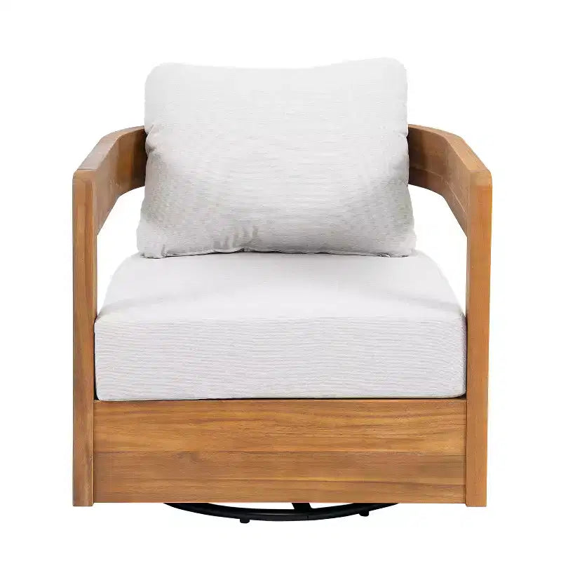 Christopher Knight Home Hira Fauteuil club pivotant moderne d'extérieur en bois d'acacia avec coussins épais et dossier incurvé