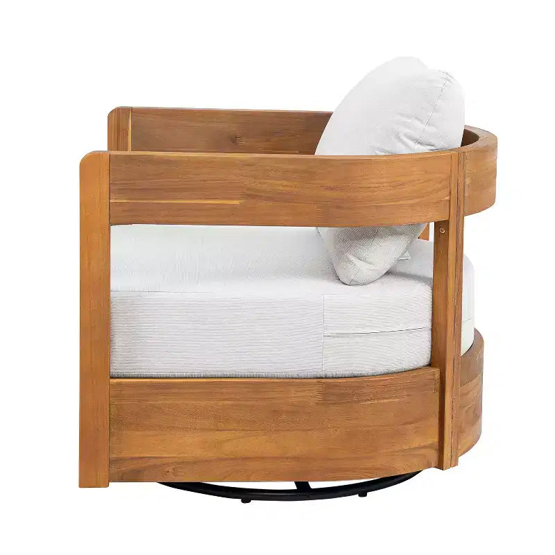 Christopher Knight Home Hira Fauteuil club pivotant moderne d'extérieur en bois d'acacia avec coussins épais et dossier incurvé