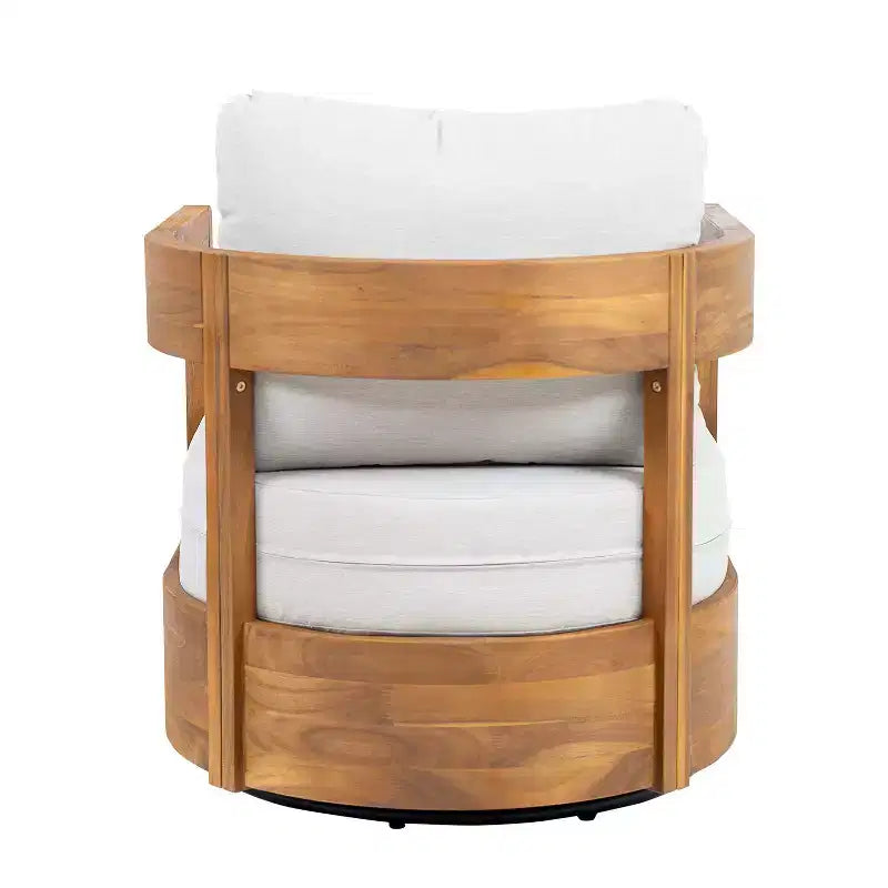 Christopher Knight Home Hira Fauteuil club pivotant moderne d'extérieur en bois d'acacia avec coussins épais et dossier incurvé