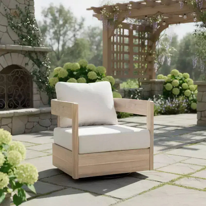 Christopher Knight Home Hira Fauteuil club pivotant moderne d'extérieur en bois d'acacia avec coussins épais et dossier incurvé