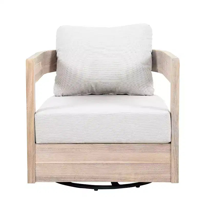 Christopher Knight Home Hira Fauteuil club pivotant moderne d'extérieur en bois d'acacia avec coussins épais et dossier incurvé