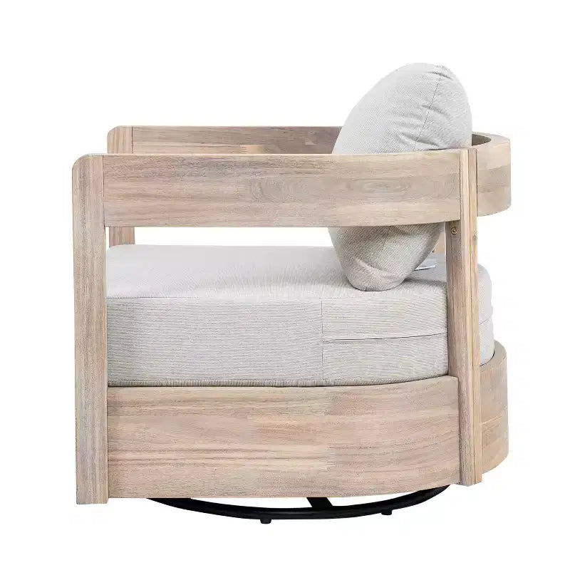 Christopher Knight Home Hira Fauteuil club pivotant moderne d'extérieur en bois d'acacia avec coussins épais et dossier incurvé