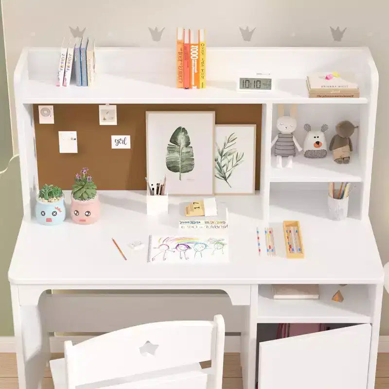 Bureau et chaise d'étude pour enfants avec rangementEnsemble table d'apprentissage ergonomique pour enfants avec étagère et organisateur - Construction en bois d'ingénierie
