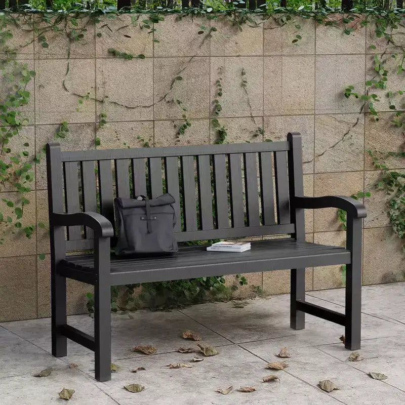 Okak Fauteuil d'extérieur résistant aux UV avec lattes, Chaises de jardin avec sièges larges, Fauteuil d'appoint pour patio, jardin, véranda, Noir