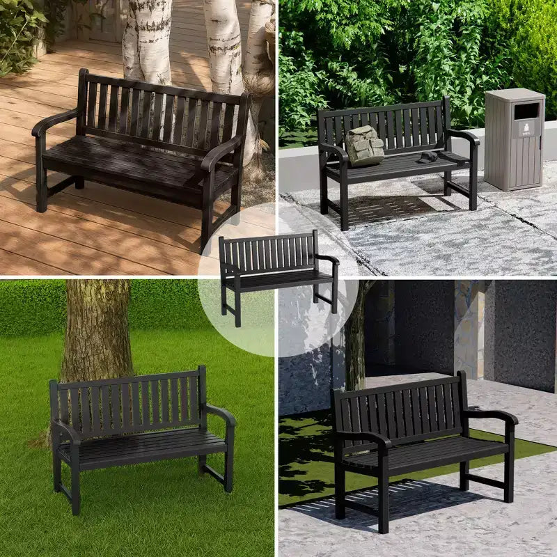 Okak Fauteuil d'extérieur résistant aux UV avec lattes, Chaises de jardin avec sièges larges, Fauteuil d'appoint pour patio, jardin, véranda, Noir