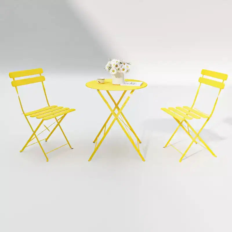 1 set of metal 3-piece set of terrace pub balcony metal chairs and tables yellow