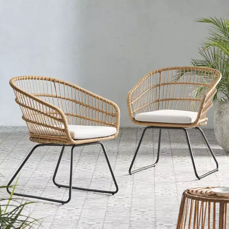 TUYOHW 16 Boho Style Patio Accent Chairs,Set of 2,Wicker Rattan Club Chairs with Cushion,Outdoor Dining Chairs,Modern Patio Furniture Seating