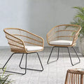 TUYOHW 16 Boho Style Patio Accent Chairs,Set of 2,Wicker Rattan Club Chairs with Cushion,Outdoor Dining Chairs,Modern Patio Furniture Seating