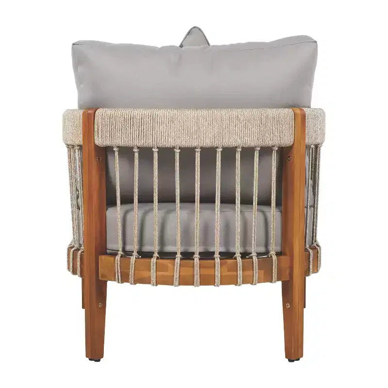 Fauteuils d'appoint de patio TUYOHW avec cadre en corde tressée à la main, 1 pièce, fauteuil de jardin rembourré en acacia pour jardin et cour, capacité de 180 kg