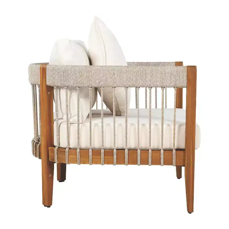 Fauteuils d'appoint de patio TUYOHW avec cadre en corde tressée à la main, 1 pièce, fauteuil de jardin rembourré en acacia pour jardin et cour, capacité de 180 kg