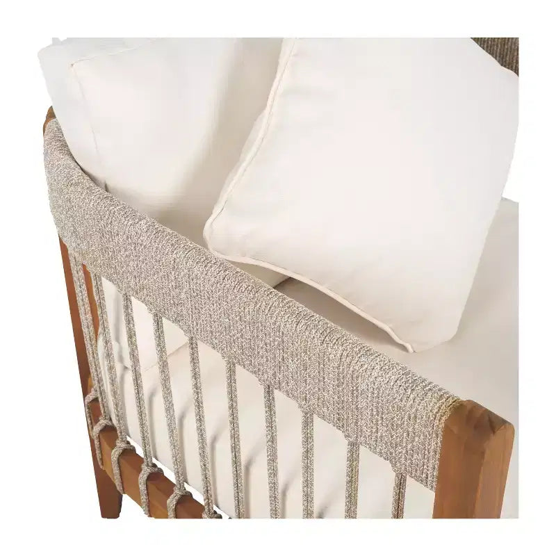Fauteuils d'appoint de patio TUYOHW avec cadre en corde tressée à la main, 1 pièce, fauteuil de jardin rembourré en acacia pour jardin et cour, capacité de 180 kg