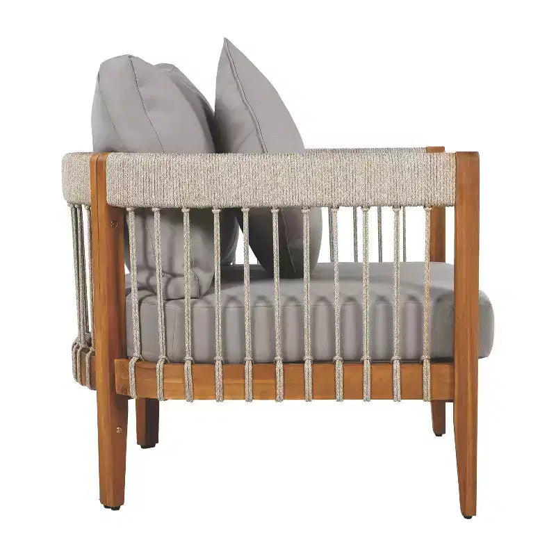 Fauteuils d'appoint de patio TUYOHW avec cadre en corde tressée à la main, 1 pièce, fauteuil de jardin rembourré en acacia pour jardin et cour, capacité de 180 kg