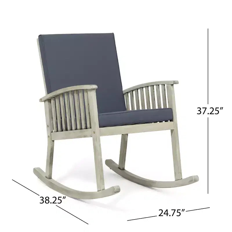Fauteuil à bascule d'extérieur haut de gamme en acacia TUYOHW, style bohème, 1 pièce, rembourré, pour porche, jardin et terrasse, gris