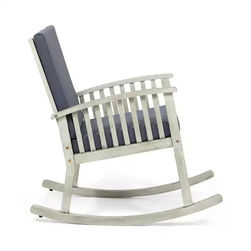 Fauteuil à bascule d'extérieur haut de gamme en acacia TUYOHW, style bohème, 1 pièce, rembourré, pour porche, jardin et terrasse, gris