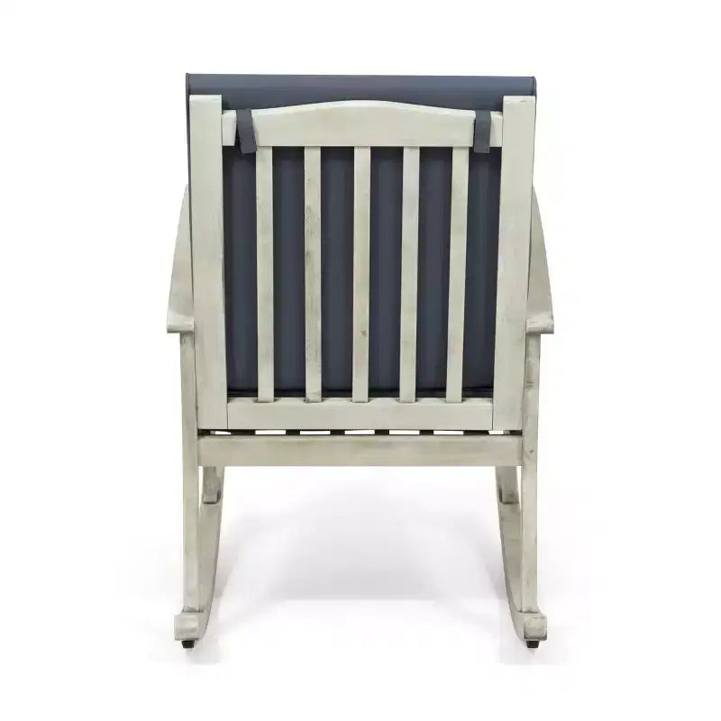 Fauteuil à bascule d'extérieur haut de gamme en acacia TUYOHW, style bohème, 1 pièce, rembourré, pour porche, jardin et terrasse, gris