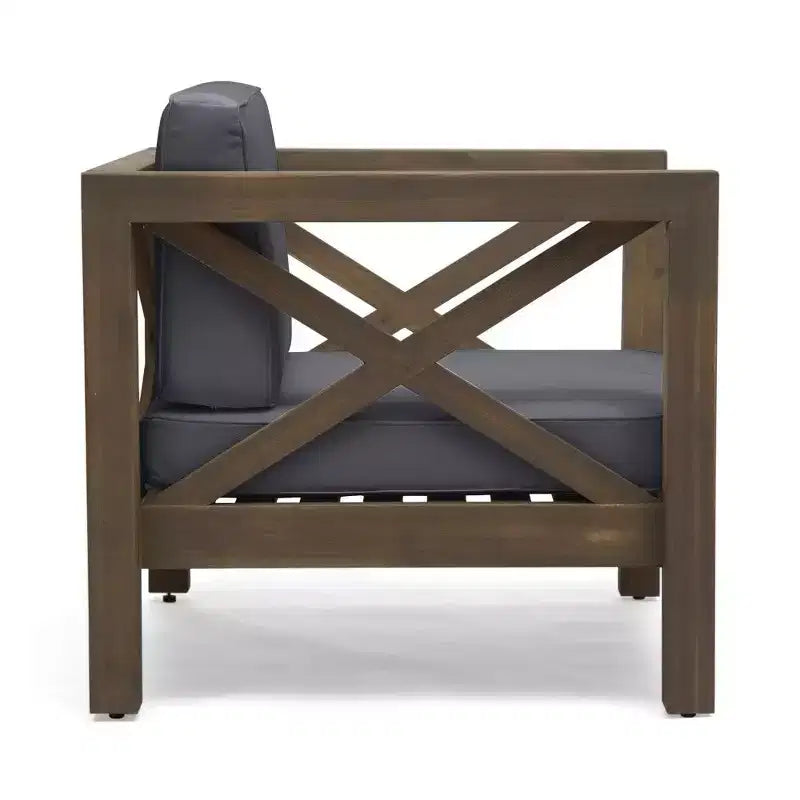 Fauteuil Club en bois d'acacia TUYOHW, fauteuil d'appoint de patio de style moderne du milieu du siècle avec coussin résistant à l'eau pour jardin ou bord de piscine