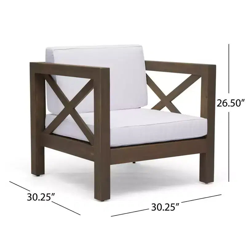 Fauteuil Club en bois d'acacia TUYOHW, fauteuil d'appoint de patio de style moderne du milieu du siècle avec coussin résistant à l'eau pour jardin ou bord de piscine