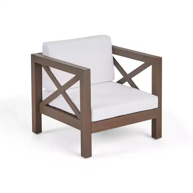 Fauteuil Club en bois d'acacia TUYOHW, fauteuil d'appoint de patio de style moderne du milieu du siècle avec coussin résistant à l'eau pour jardin ou bord de piscine