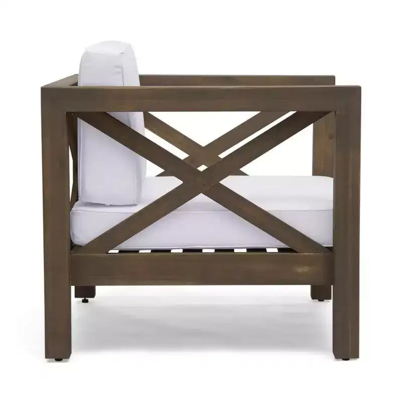 Fauteuil Club en bois d'acacia TUYOHW, fauteuil d'appoint de patio de style moderne du milieu du siècle avec coussin résistant à l'eau pour jardin ou bord de piscine