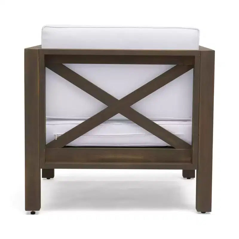 Fauteuil Club en bois d'acacia TUYOHW, fauteuil d'appoint de patio de style moderne du milieu du siècle avec coussin résistant à l'eau pour jardin ou bord de piscine