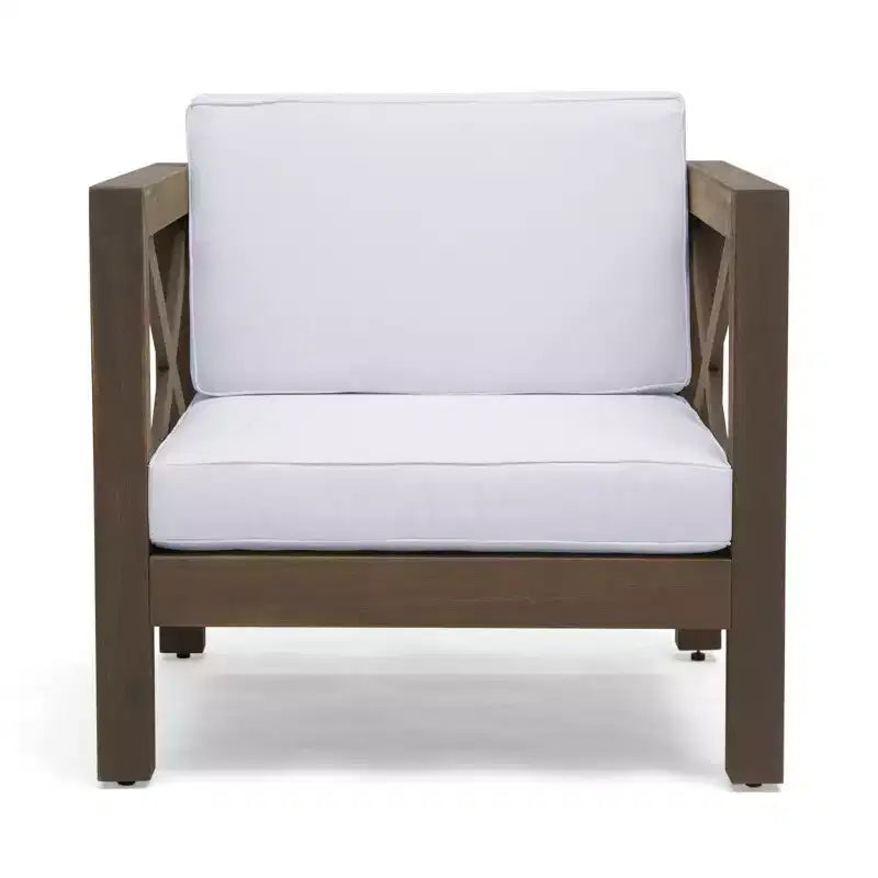 Fauteuil Club en bois d'acacia TUYOHW, fauteuil d'appoint de patio de style moderne du milieu du siècle avec coussin résistant à l'eau pour jardin ou bord de piscine