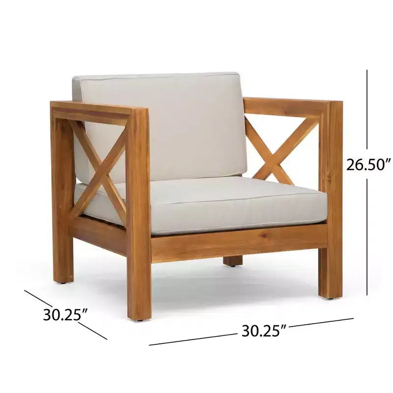 Fauteuil Club en bois d'acacia TUYOHW, fauteuil d'appoint de patio de style moderne du milieu du siècle avec coussin résistant à l'eau pour jardin ou bord de piscine