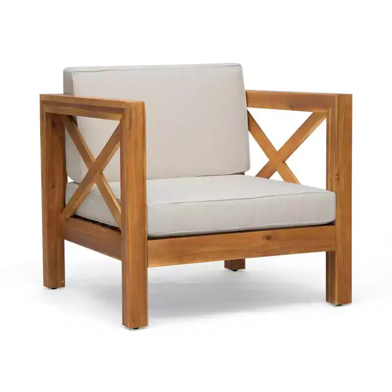 Fauteuil Club en bois d'acacia TUYOHW, fauteuil d'appoint de patio de style moderne du milieu du siècle avec coussin résistant à l'eau pour jardin ou bord de piscine