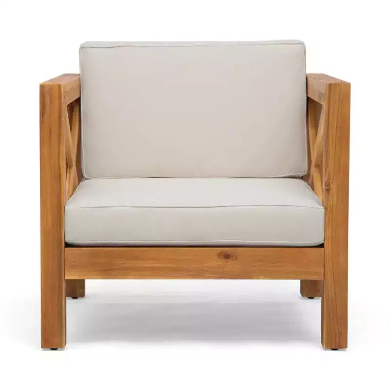 Fauteuil Club en bois d'acacia TUYOHW, fauteuil d'appoint de patio de style moderne du milieu du siècle avec coussin résistant à l'eau pour jardin ou bord de piscine