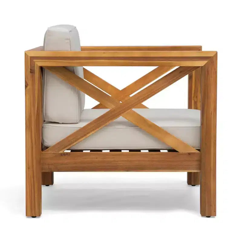 Fauteuil Club en bois d'acacia TUYOHW, fauteuil d'appoint de patio de style moderne du milieu du siècle avec coussin résistant à l'eau pour jardin ou bord de piscine