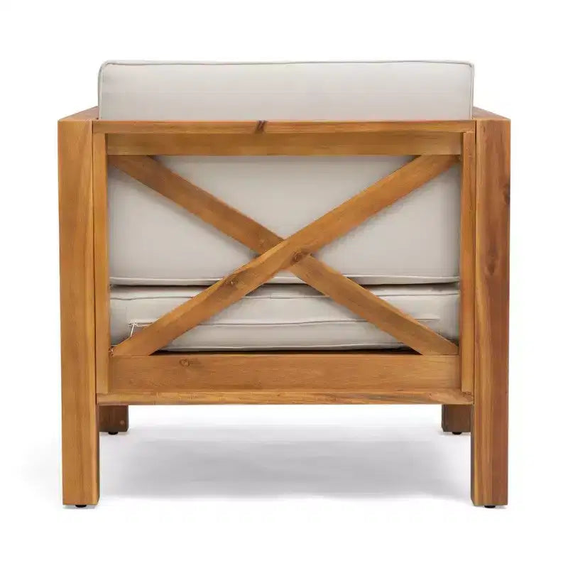 Fauteuil Club en bois d'acacia TUYOHW, fauteuil d'appoint de patio de style moderne du milieu du siècle avec coussin résistant à l'eau pour jardin ou bord de piscine