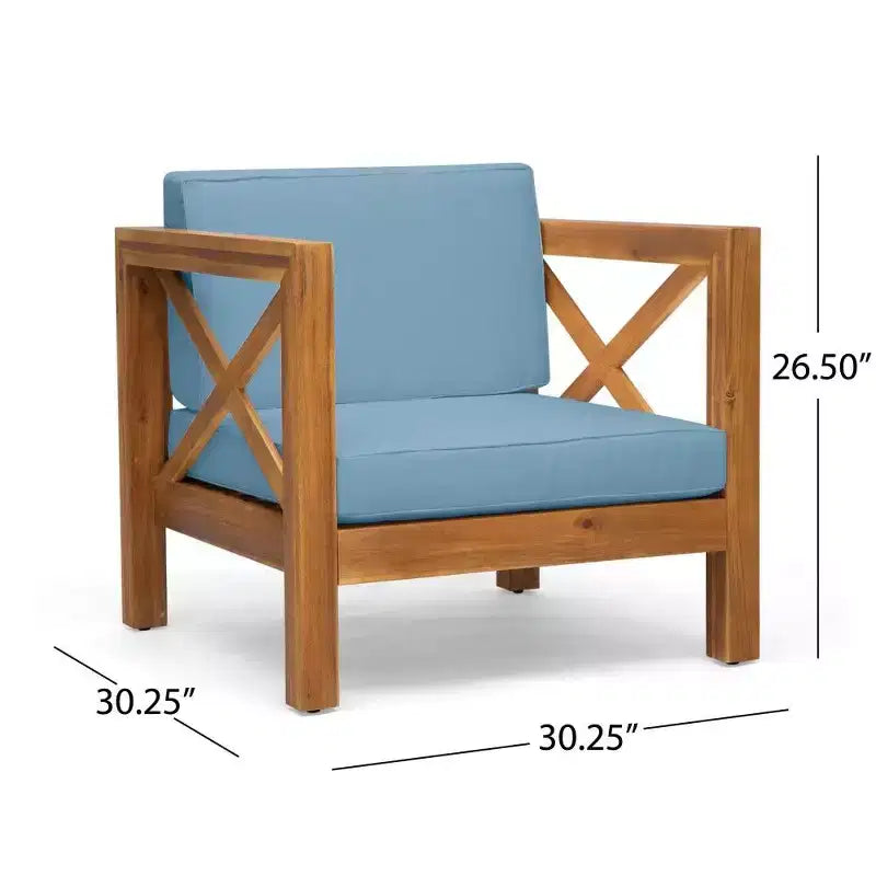 Fauteuil Club en bois d'acacia TUYOHW, fauteuil d'appoint de patio de style moderne du milieu du siècle avec coussin résistant à l'eau pour jardin ou bord de piscine