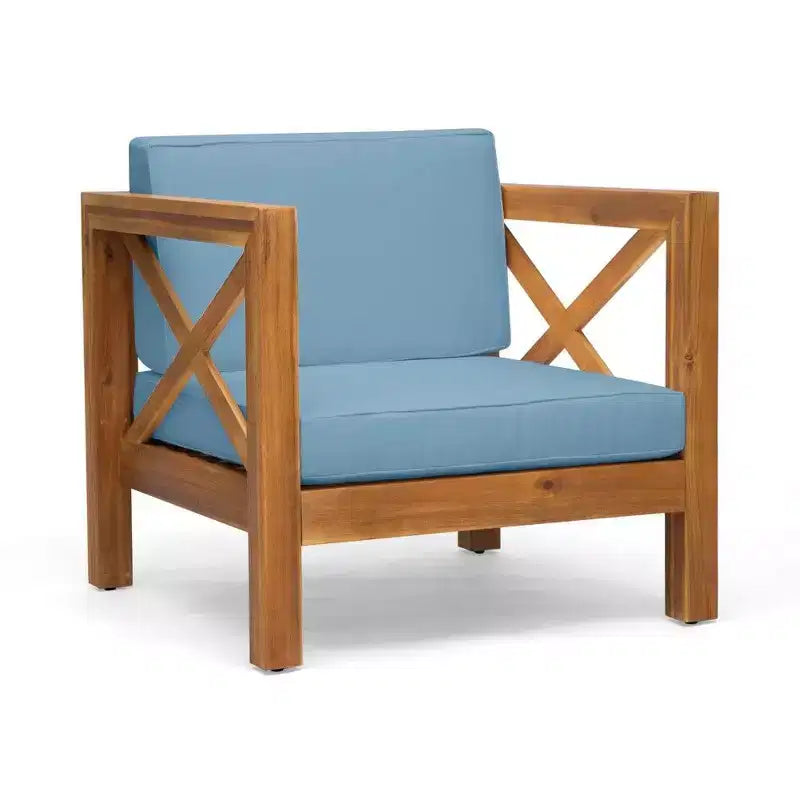 Fauteuil Club en bois d'acacia TUYOHW, fauteuil d'appoint de patio de style moderne du milieu du siècle avec coussin résistant à l'eau pour jardin ou bord de piscine