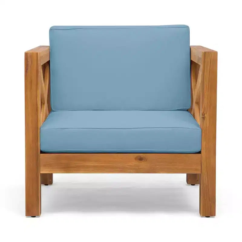 Fauteuil Club en bois d'acacia TUYOHW, fauteuil d'appoint de patio de style moderne du milieu du siècle avec coussin résistant à l'eau pour jardin ou bord de piscine