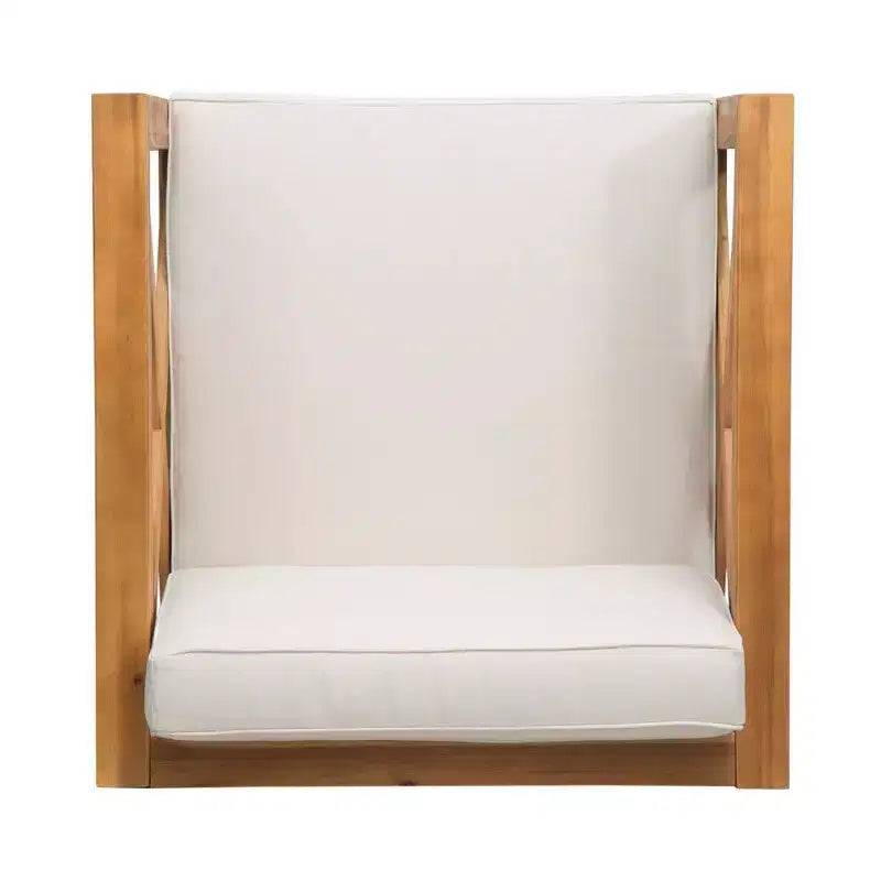 Fauteuil Club en bois d'acacia TUYOHW, fauteuil d'appoint de patio de style moderne du milieu du siècle avec coussin résistant à l'eau pour jardin ou bord de piscine