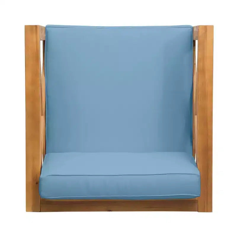 Fauteuil Club en bois d'acacia TUYOHW, fauteuil d'appoint de patio de style moderne du milieu du siècle avec coussin résistant à l'eau pour jardin ou bord de piscine